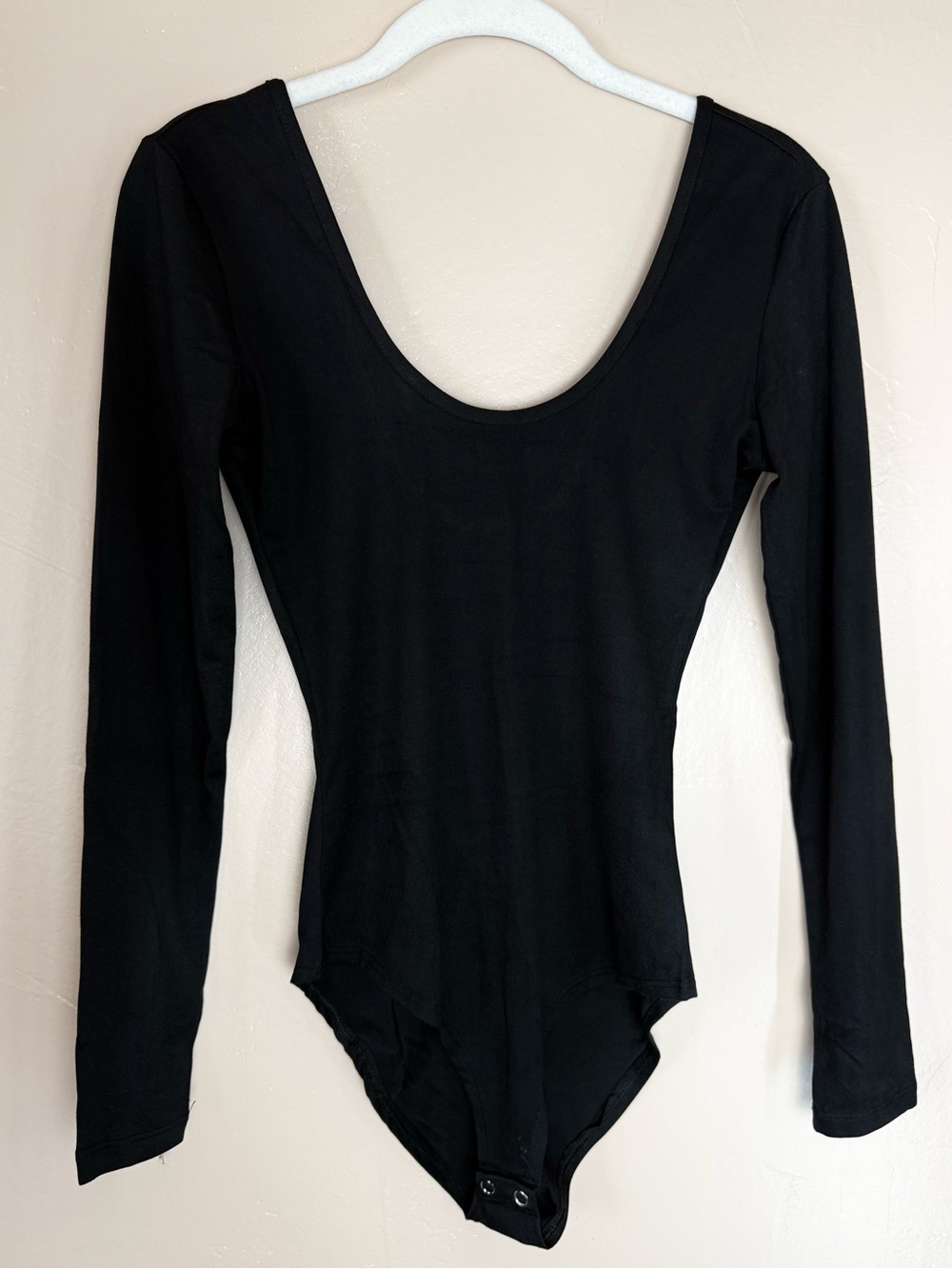 Black Low Scoop Open Back Long Sleeve Top Bodysuit